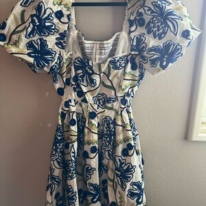 Anthropologie Blue and Green Floral Mini Dress